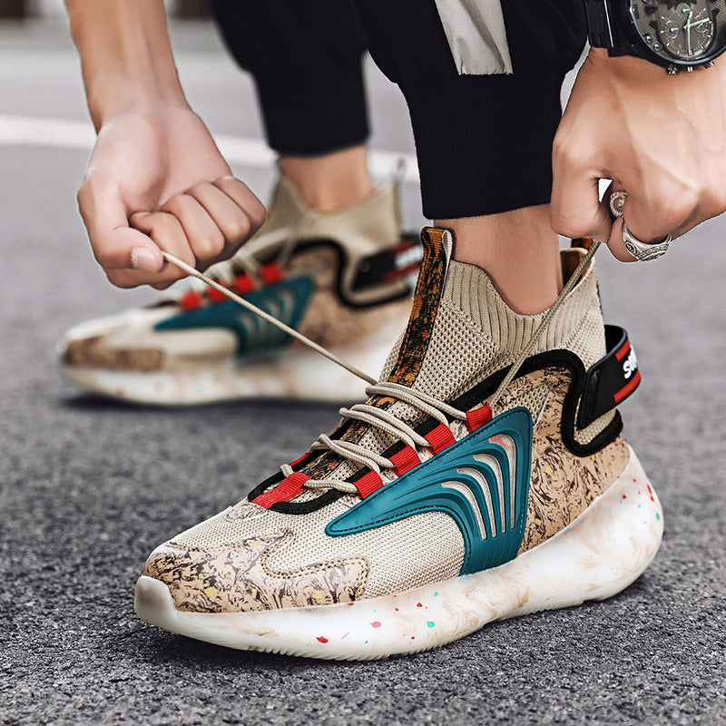 2025New National Fashion Casual Shoes Breathable Mesh Patchwork Men's Shoes Thick Sole Height Increasing Non-Slip Wear-Resistant Sports Shoes