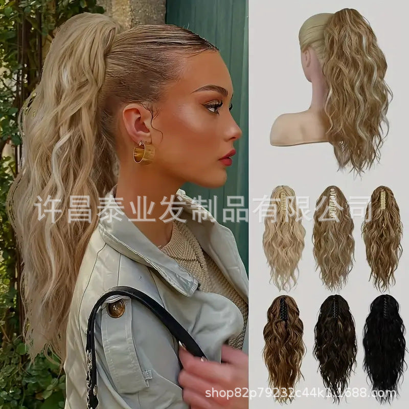 Cross-border Claw Clip Water Ripple Ponytail45cm120g European and American Women's Curly Hair Synthetic Wig Ponytail