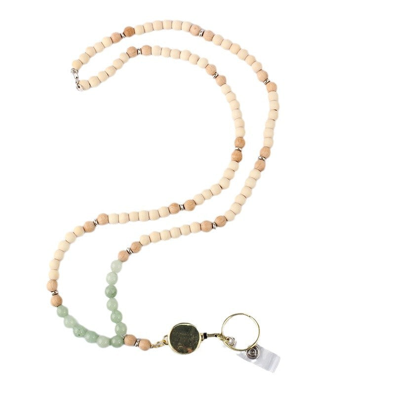 Indian Agate Wooden Bead Necklace Keychain Sweater Chain Myanmar Jade Beaded Easy Pull Buckle Work ID Lanyard Necklace