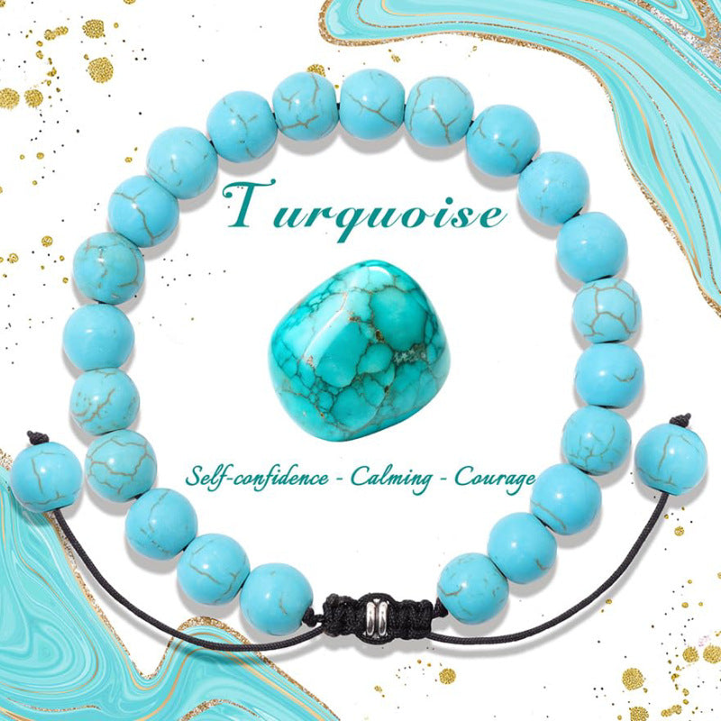 Natural Stone Crystal Beaded Bracelet4/6/8mm Chalcedony Turquoise Stretch Bracelet Lapis Tiger Eye Braided Bracelet