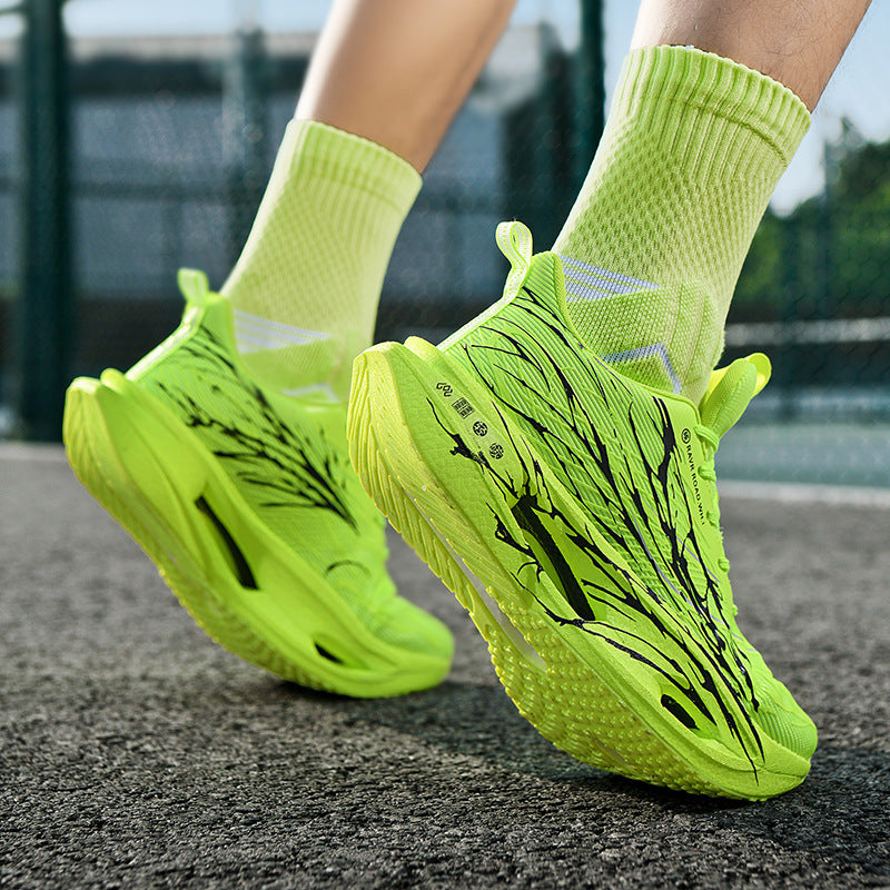 Autumn Winter New Double Mesh Thickened Parent-Child Fluorescent Fashion Casual Sports Shoes Really Soft Bottom Carbon Plate Lightweight Running Shoes