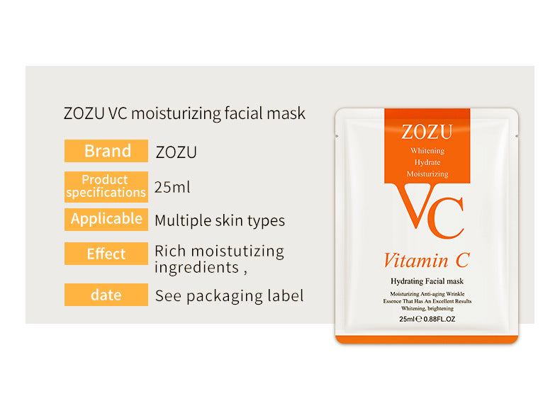 VC Facial Mask ZOZU Vitamin C Hydrating Moisturizing and Nourishing  foreign trade skincare products live wholesale