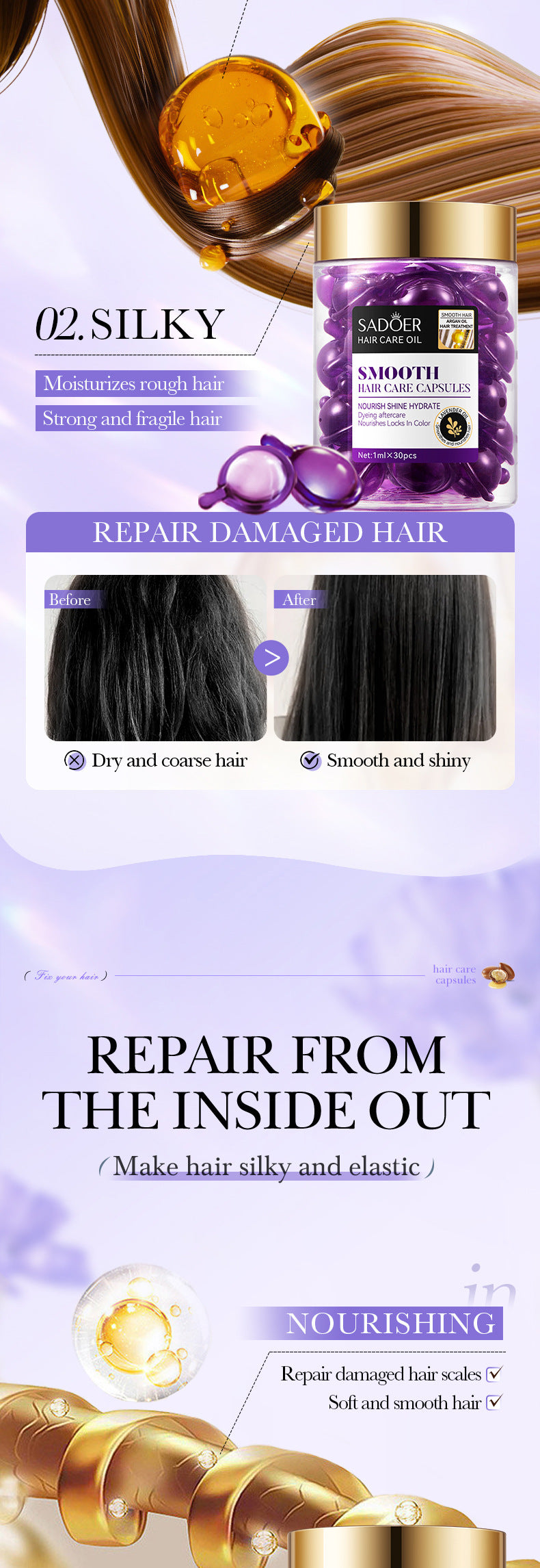 Full English Nut Oil Hair Care Capsules SADOER Improve Frizz Essential Oil Capsule Conditioner  Wholesale