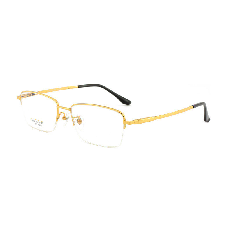 Men's Half Titanium Frame Business Commuting Titanium Men's Business Glasses Frame Metal Frame Non-Prescription Glasses Light Luxury Style Large Frame
