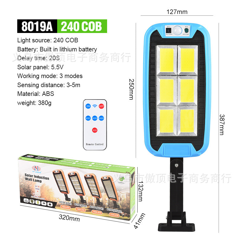 New Solar Light Outdoor Human Body Induction Light with Remote Control Wall Light Waterproof Garden Light LED Garage Light Street Light