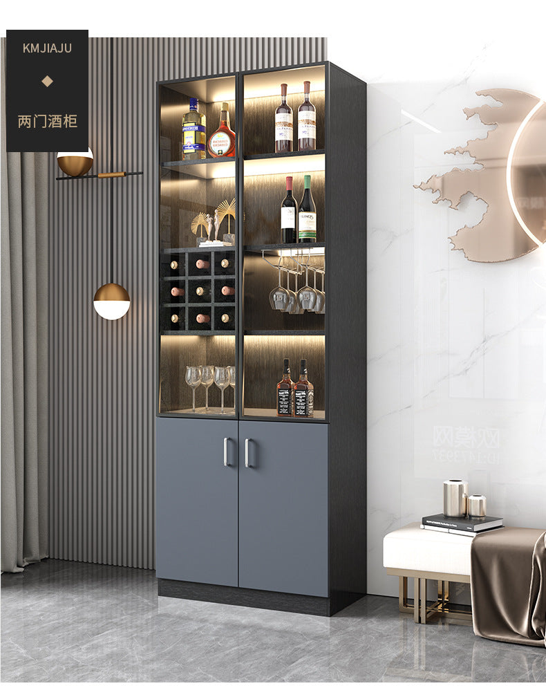 Glass Wine Cabinet for Living Room, Wall-Mounted, Modern Minimalist, Light Luxury, Double-Door Wine Cabinet, Home Dining Side Cabinet, High-End Display Storage Cabinet