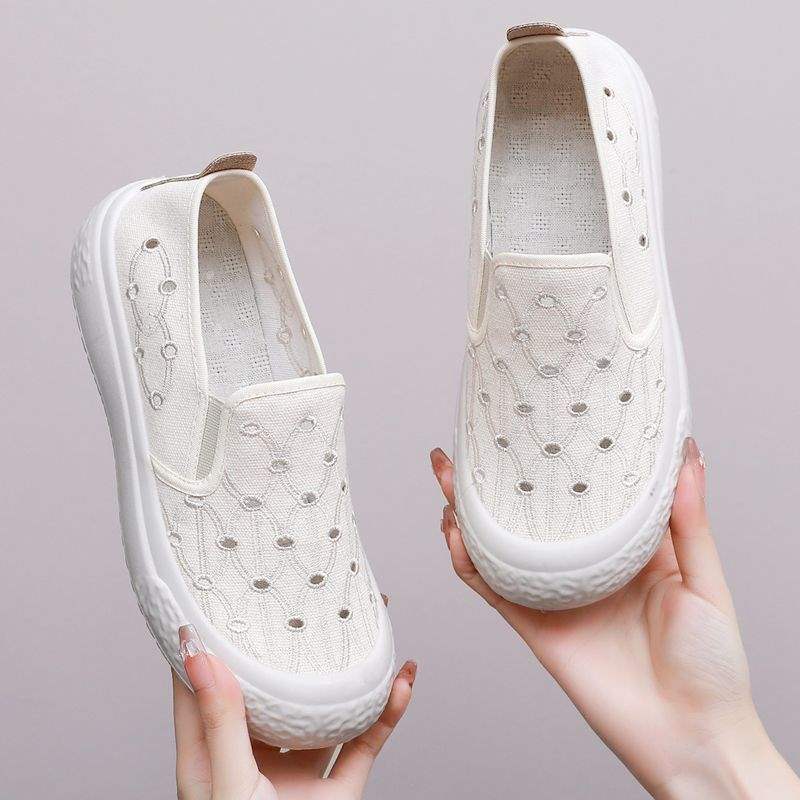 New Hollow Mesh Women's Shoes Breathable Perforated Fisherman Shoes White Canvas Shoes Women's Fashion Versatile Thick Sole Mesh Shoes