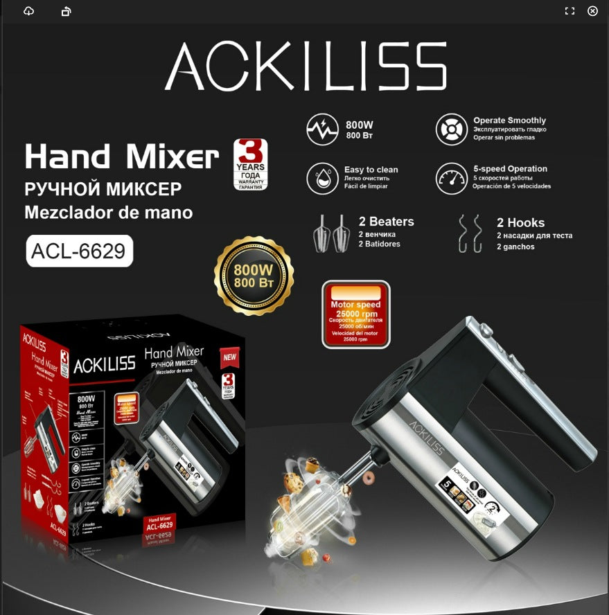 EU Standard Household Stainless Steel Egg Beater Electric Baking Cake Cream Whisk Handheld Mixer R.6629