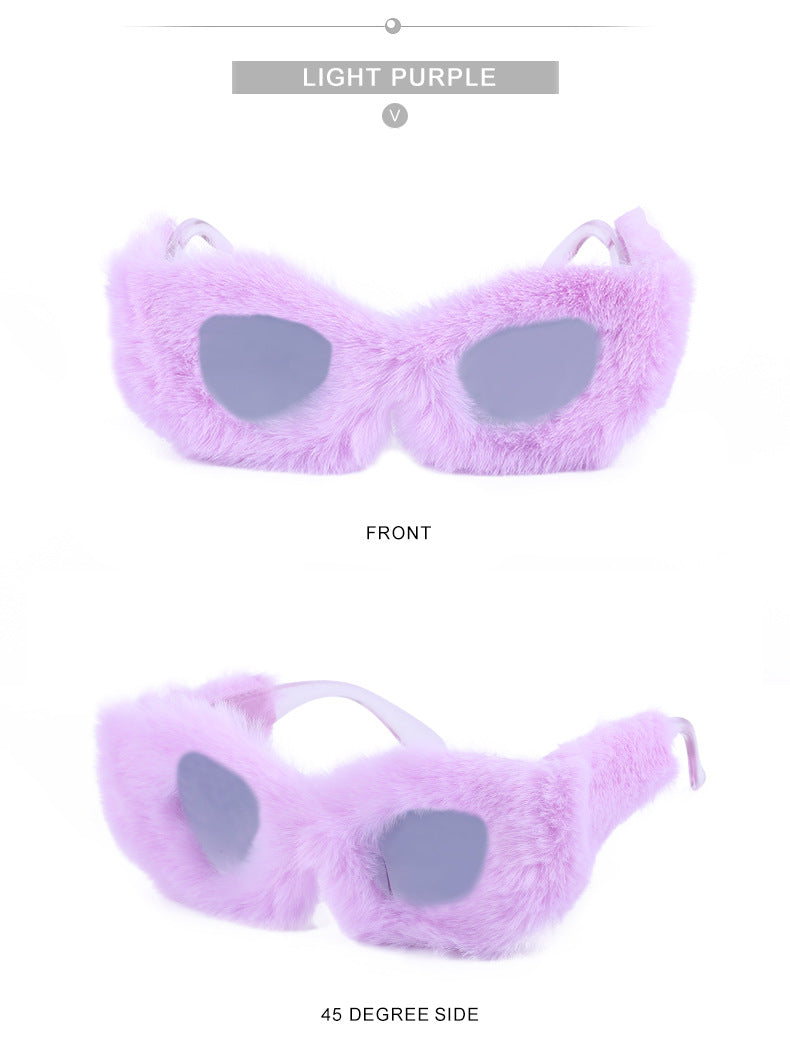 Puppy Style Plush Winter Sunglasses for Women Fashion Cat Eye Sunglasses European and American Style Sunglasses