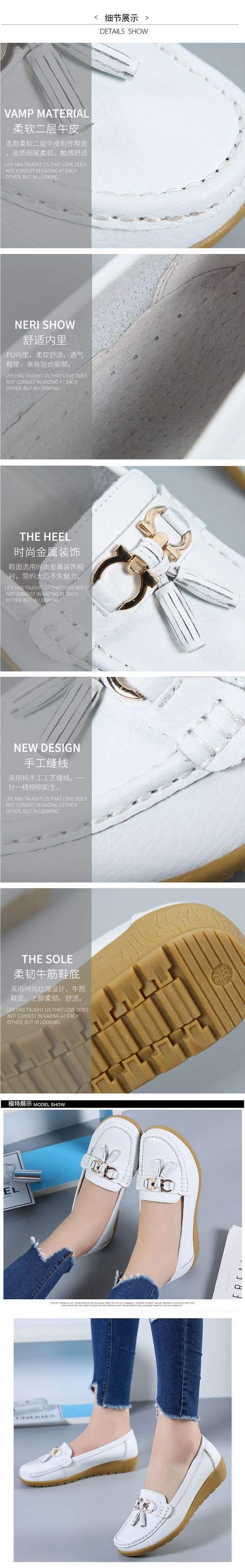 Soft Sole Loafers for Women, Waterproof Leather Casual Wedge Flat Shoes with Rubber Sole for Middle-Aged Moms