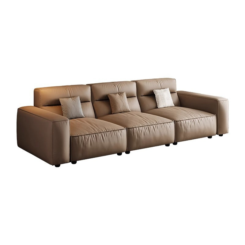 Italian Minimalist Genuine Leather Sofa Small Apartment Modern Simple Living Room Straight High Backrest Cube Sofa Shipping and tax not included