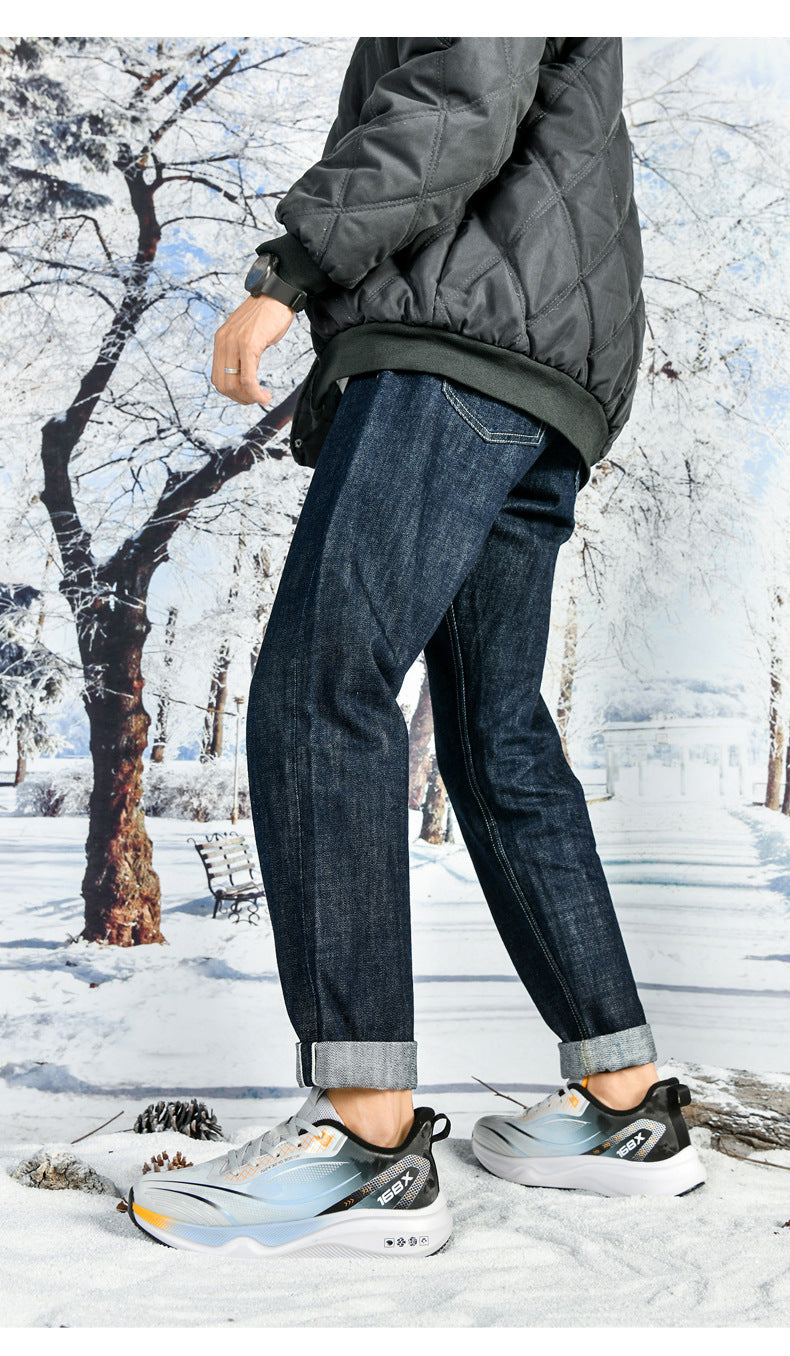 Autumn Winter New Large Size Fashion Leather Surface Fleece Lined Thickened Warm Casual Shoes Real Carbon Plate Sports Running Shoes