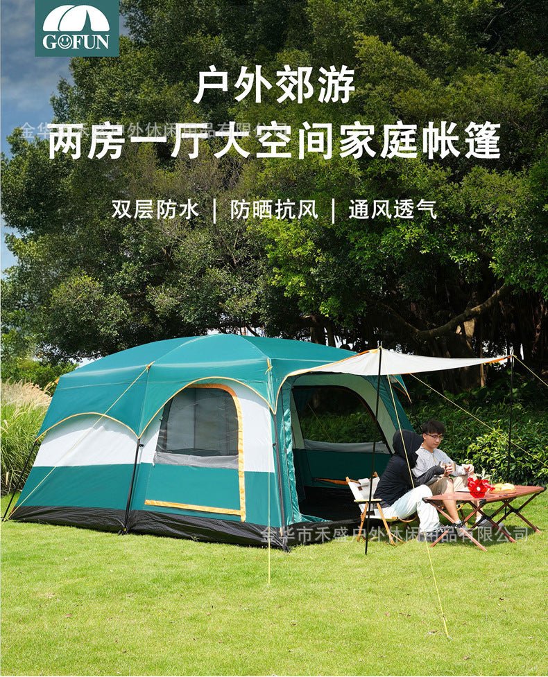 Thickened outdoor tent with two rooms and one living area, sunproof and waterproof3-12Camping Tent