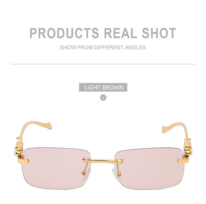 New Fashion Small Frame Square Sunglasses Men's Sunglasses Women's European and American Trendy Rimless Sunglasses Men