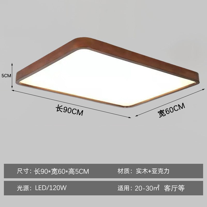 New Chinese Style Ceiling Light for Bedroom, Round Modern Simple Walnut Color Solid Wood Nordic Room LED Lamp