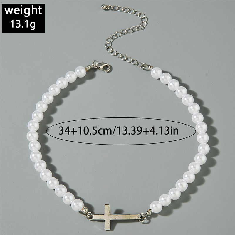European and American Ornament  Simple Versatile Japanese and Korean Fresh Style Beaded Sugar Cube Round Bead Pearl Necklace Wholesale