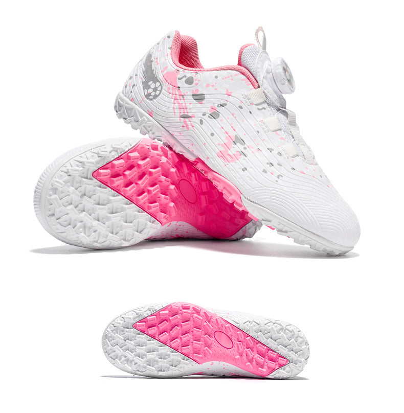 Rotating Button New Children's Soccer Shoes Girls' Spike Training Shoes Girls' Elementary School Sneakers Sports Shoes