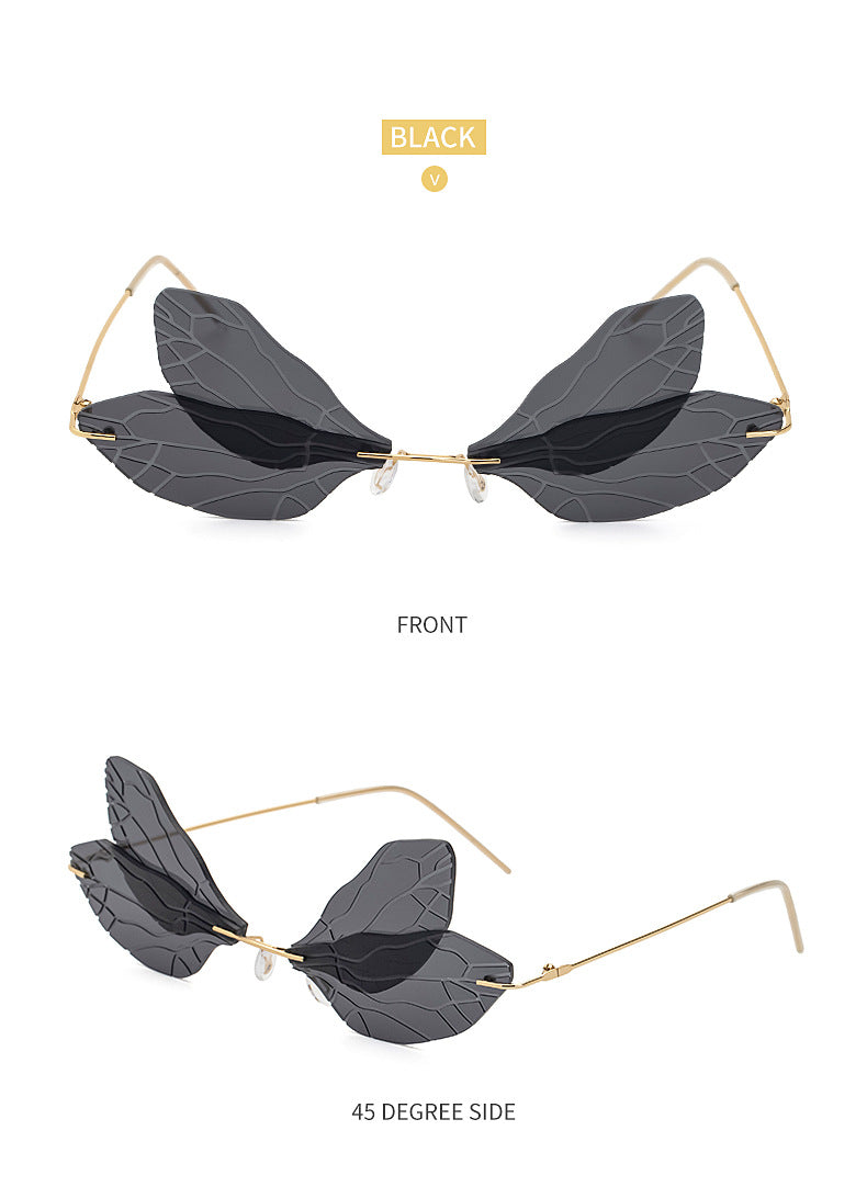Dragonfly Sunglasses for Women, Stylish Wing Design, Fashionable Double Lens Party Dance Frameless Sunglasses