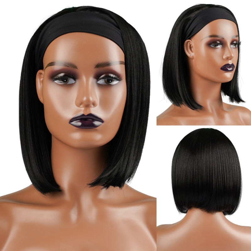 European Hair Band Wig Headband Medium Short Straight Hair African Headscarf Bob Trendy Element Bangs