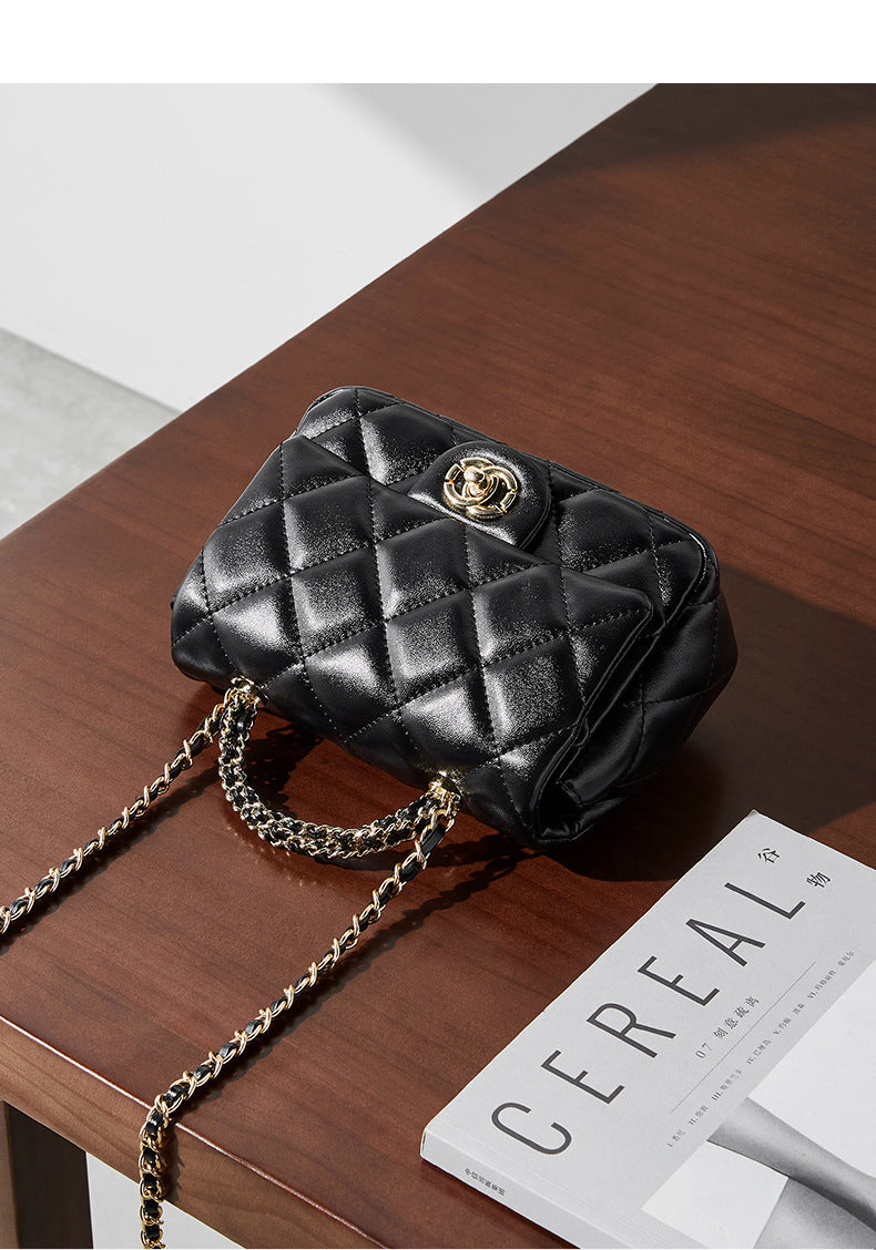 European and American Style Small Chanel-Style Quilted Chain Bag for Women, Simple Fashionable Women's Bag, Versatile Light Luxury Handbag, Shoulder Bag, Crossbody Bag, Genuine Leather