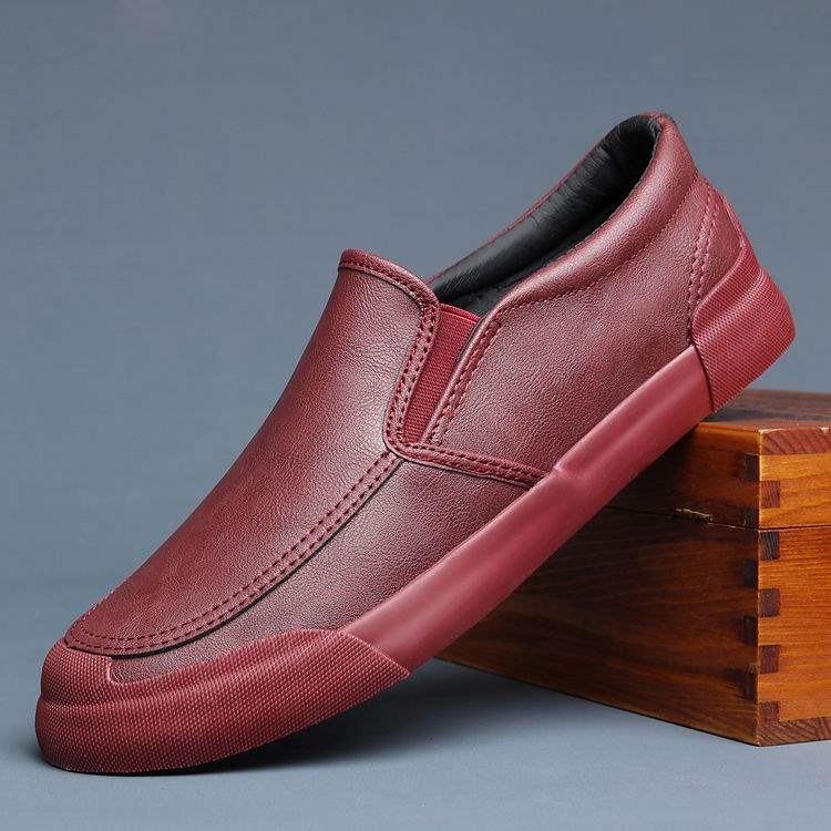 Men's Shoes Spring and Autumn Men's Casual Leather Shoes Slip-On Korean Style Versatile Trendy British Shoes Men's Trendy Shoes Sneakers