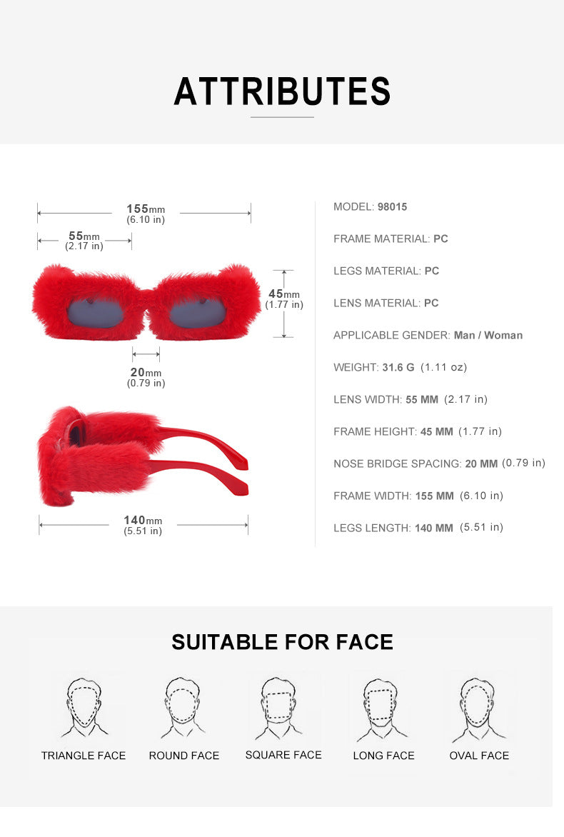 Fashion Plush Square Frame Sunglasses for Women Winter Full Coverage Sunglasses Wholesale Same Style for Women sunglasses