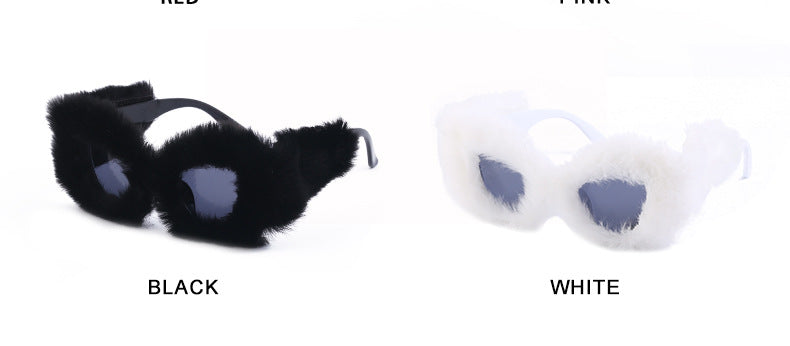 Puppy Style Plush Winter Sunglasses for Women Fashion Cat Eye Sunglasses European and American Style Sunglasses
