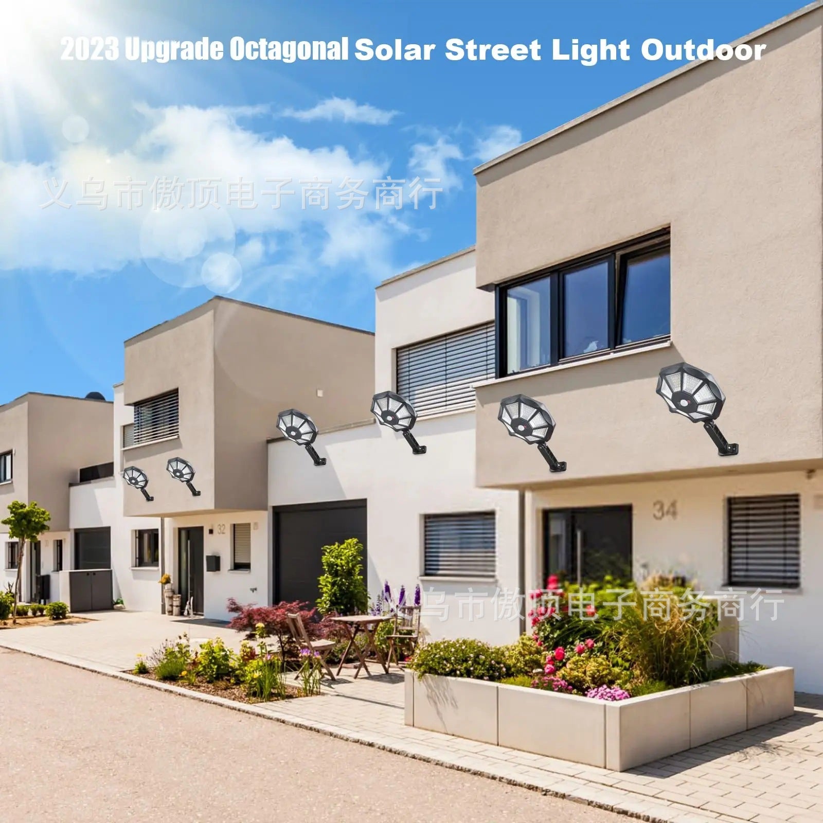 New Solar Light Outdoor Courtyard Human Body Sensing Street Light Remote Control Wall Light Waterproof Garden Garage Light