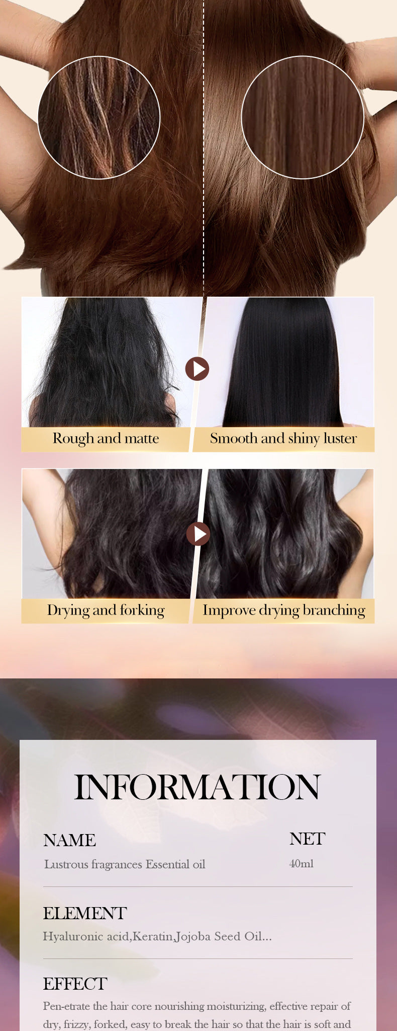 Full English Fragrance Hair Care Essential Oil40ml SADOER Repair Smooth Nourishing Hair Conditioner  Wholesale