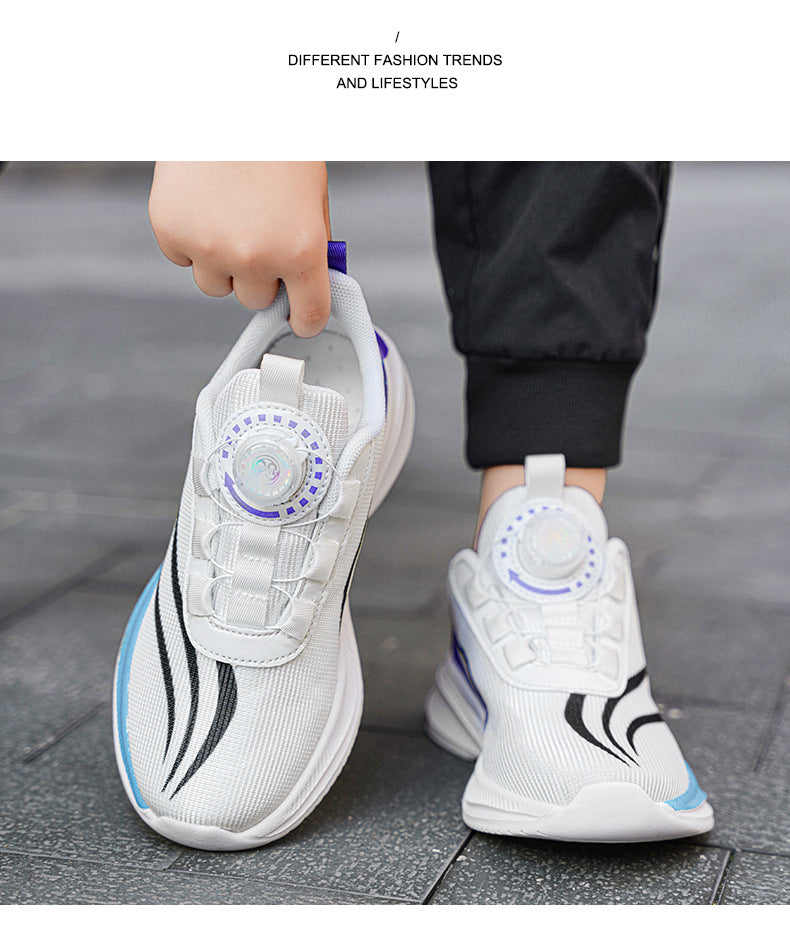 New Children's Shoes Breathable Rotating Button Sneakers Red Rabbit Casual Big Kids Shock Absorption Non-Slip Running Shoes