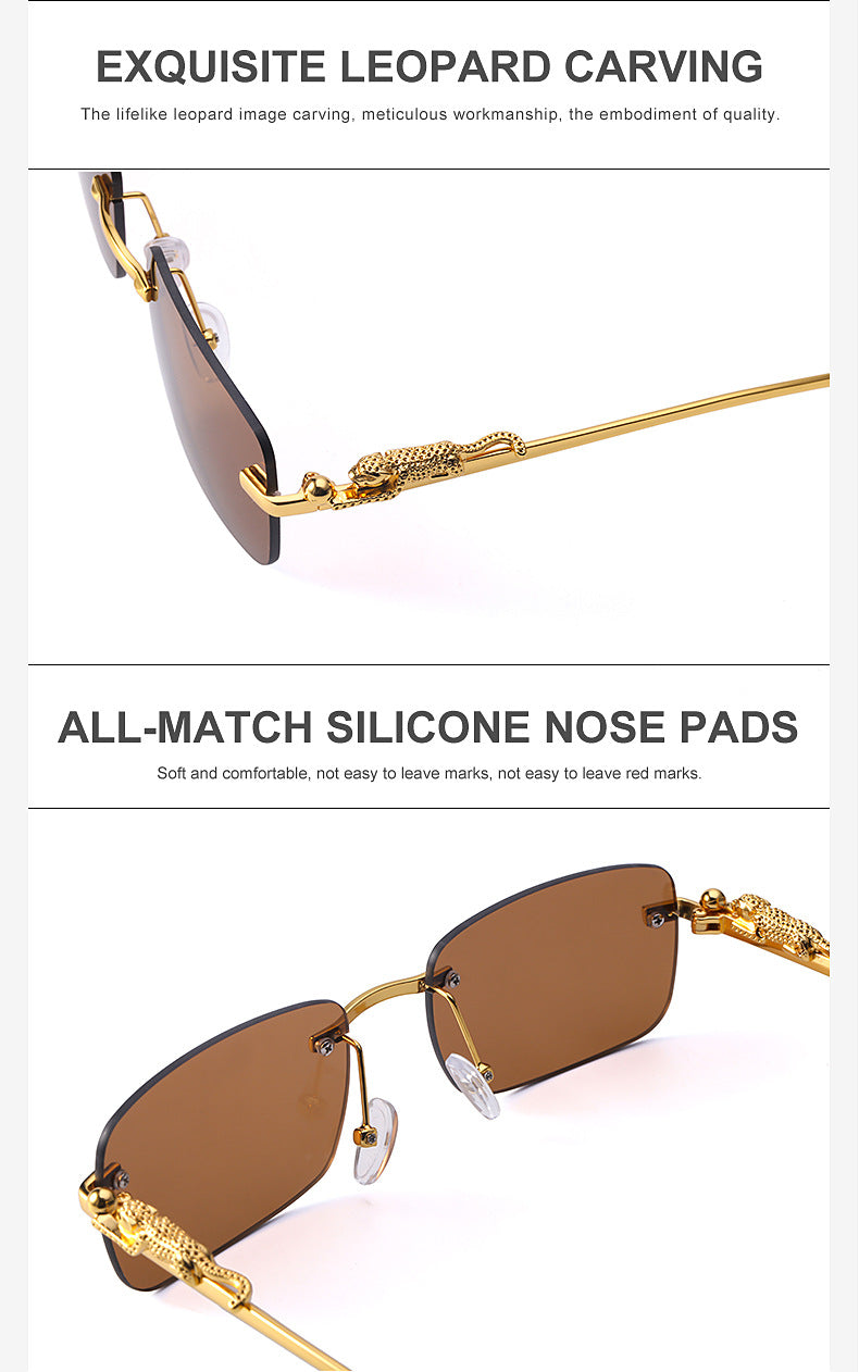 New Fashion Small Frame Square Sunglasses Men's Sunglasses Women's European and American Trendy Rimless Sunglasses Men