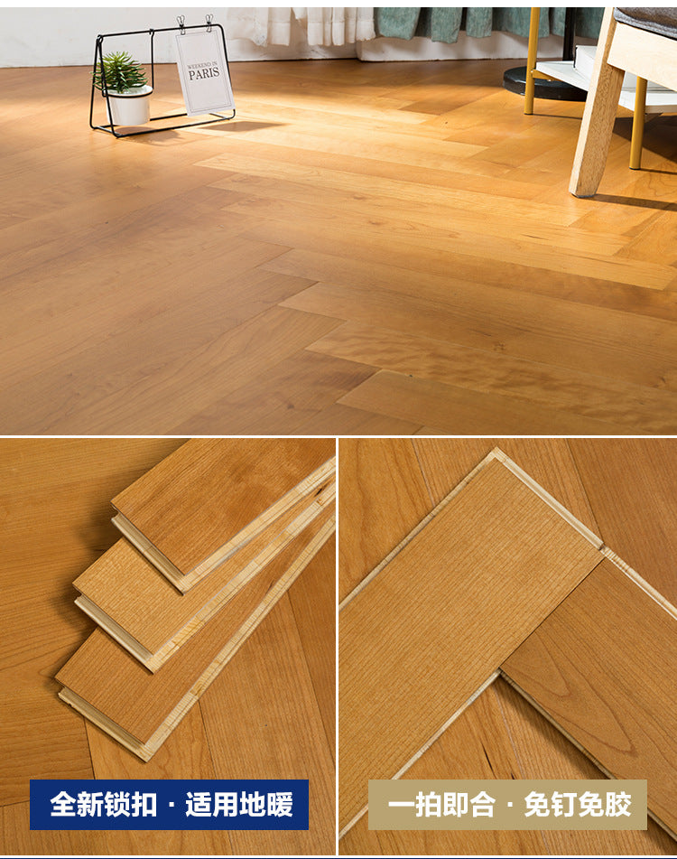 In-stock wholesale with on-site installation Herringbone Locking Floor Heating New Three-Layer Solid Wood Flooring Oak Black Walnut Flooring