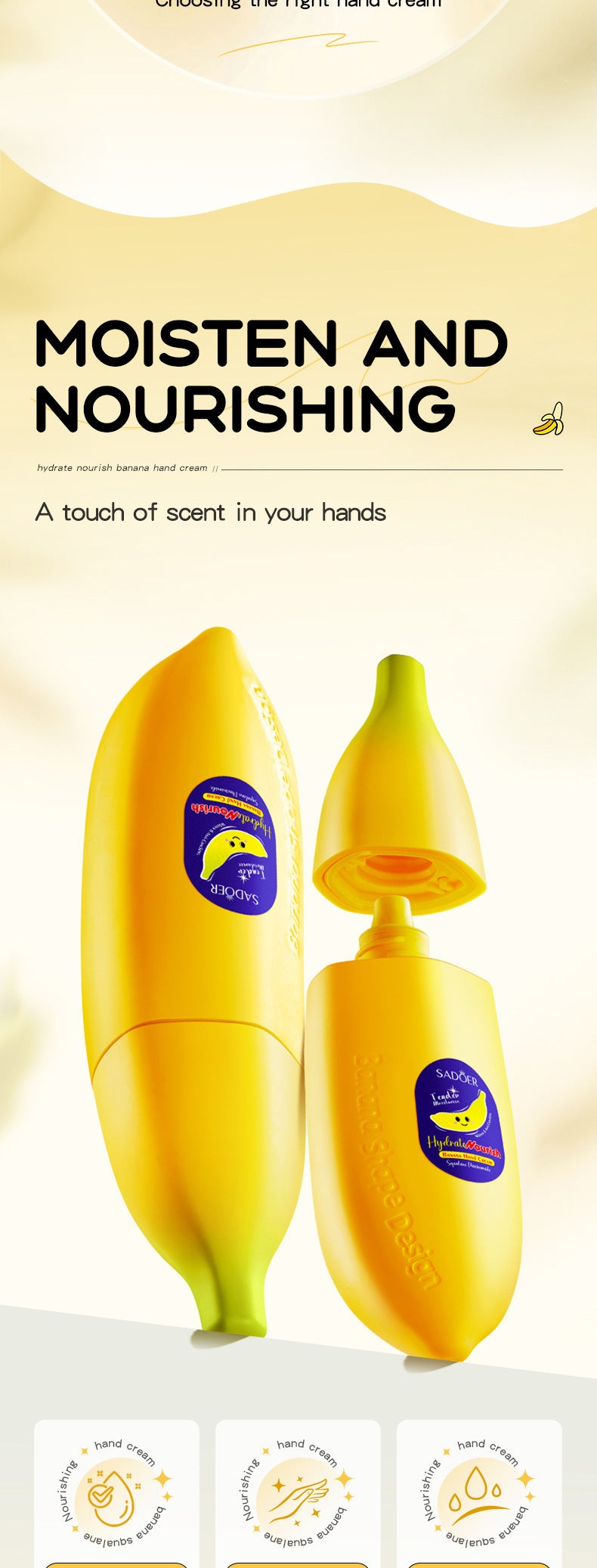 Banana Squalane Hydrating Hand Cream SADOER Autumn and winter nourishing hand cream cross-border foreign trade wholesale