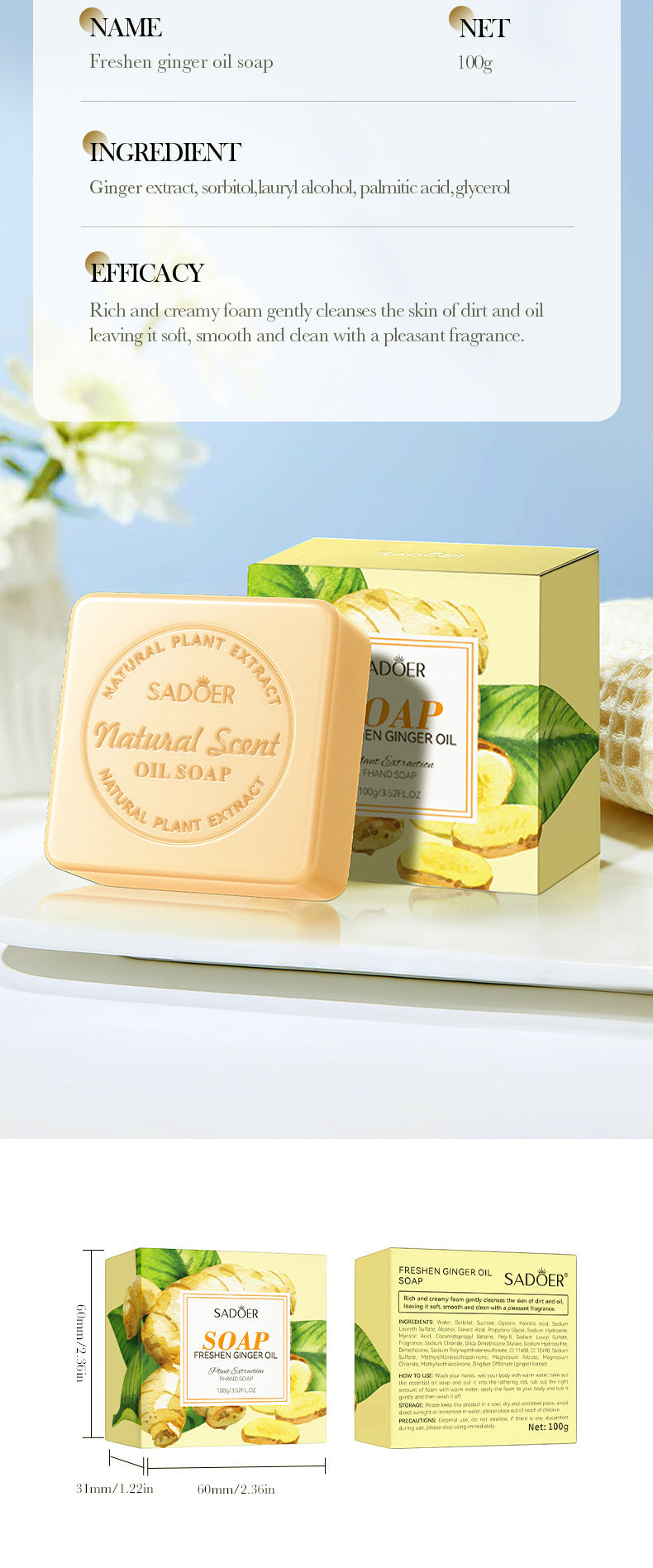 Full English Plant and Fruit Scented Soap100g SADOER Cleansing, Moisturizing Handmade Soap  Wholesale