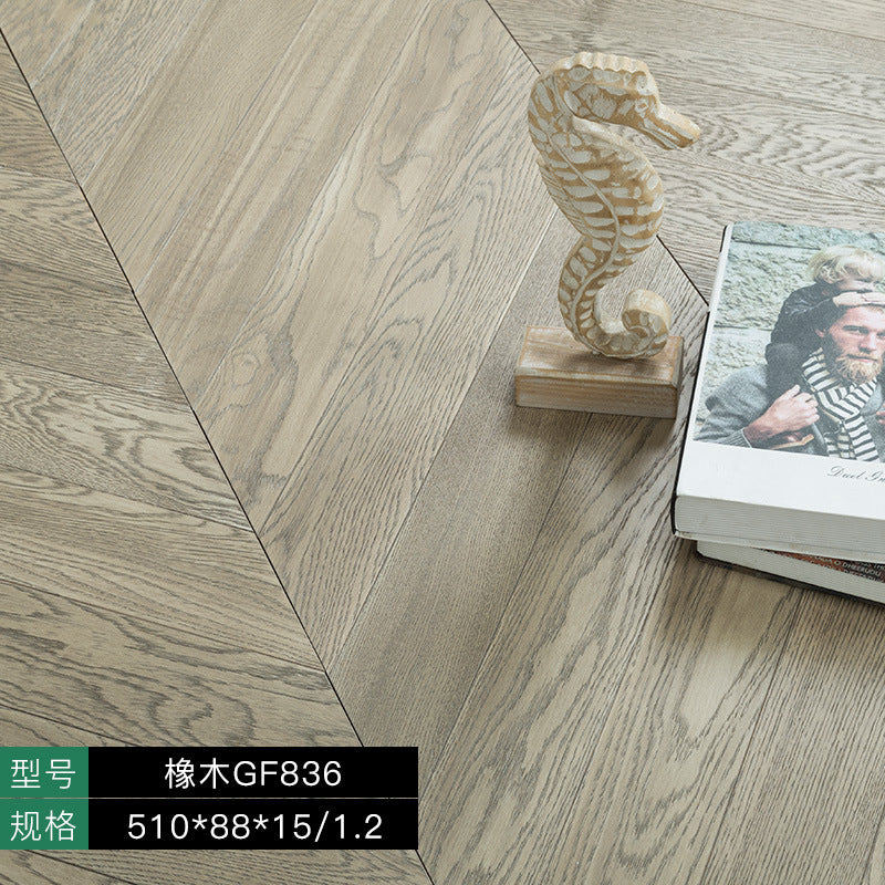 In stock wholesale Door-to-Door Installation Underfloor Heating Locking Rib Core Structure New Three-layer Solid Wood Fishbone Pattern Flooring for Home Use