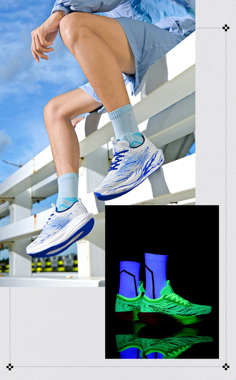 Autumn New Fluorescent Parent-Child Fashion Casual Sports Shoes with Real Carbon Plate High Elasticity Cushioning Outdoor Running Shoes