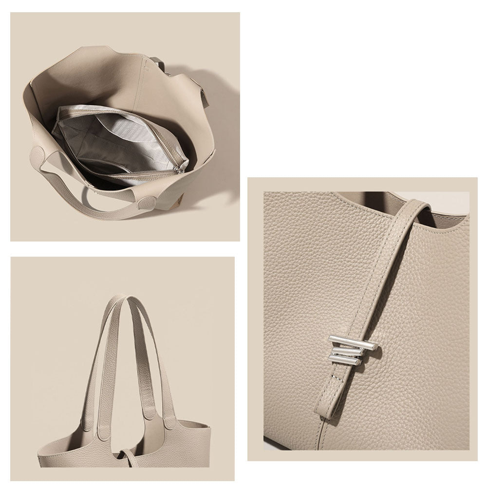 Wind Chime Tote Bag2025New Top Layer Cowhide High-End Large Capacity Niche Design Commuter Shoulder Underarm Bag