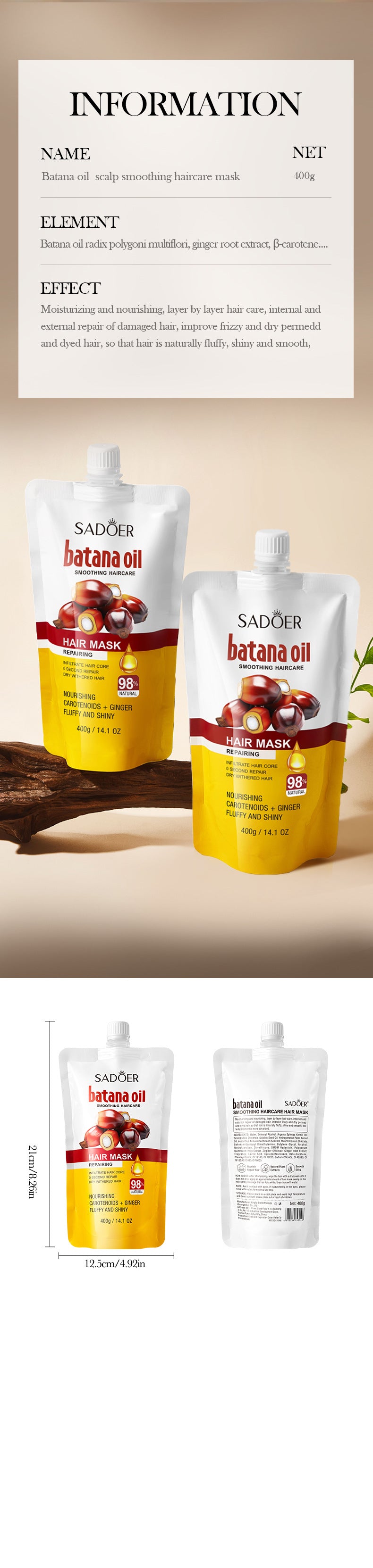 Batahana Nourishing Hair Mask SADOER Soothing and Moisturizing Conditioner Sachet Cross-Border Wholesale