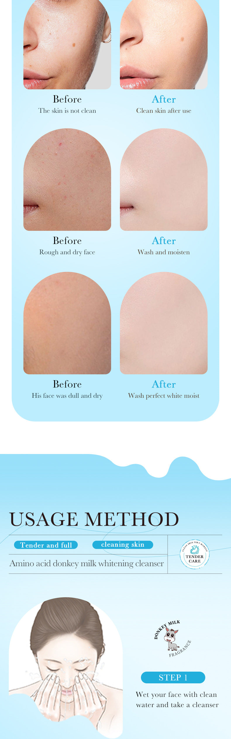 Donkey Milk Facial Cleanser ZOZU Amino Acid Cleansing Non-irritating Facial Cleanser Cross-Border Foreign Trade Wholesale