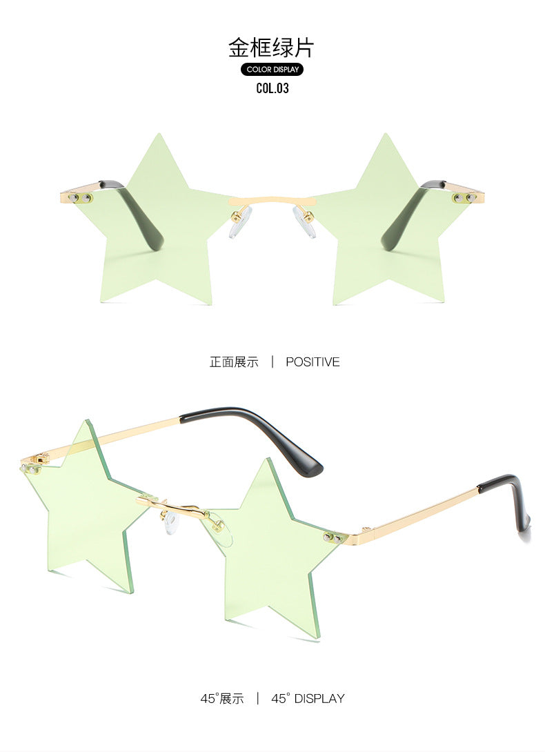 Five-Pointed Star Sunglasses for Women, Rimless Street Style, Unique Sunglasses for Women, European and American Party, Dance, Quirky Couple Glasses