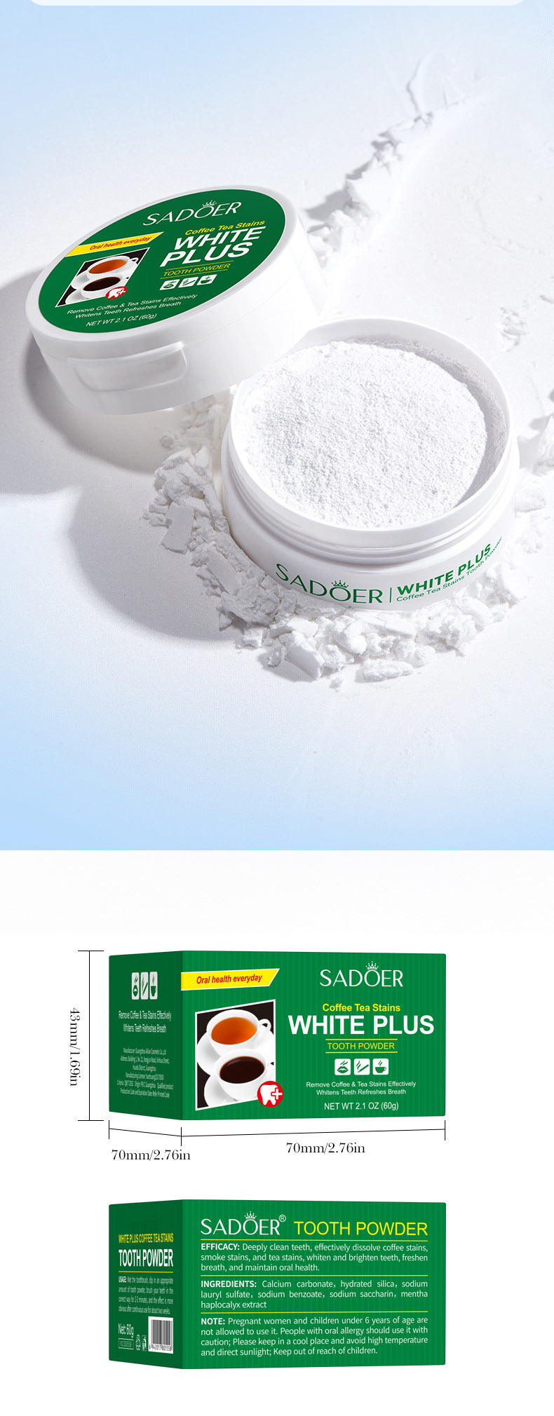 All English Tooth Powder60g SADOER Remove Tobacco Stains, Whiten Teeth, Clean Tartar, Strengthen Teeth Toothpaste  Wholesale