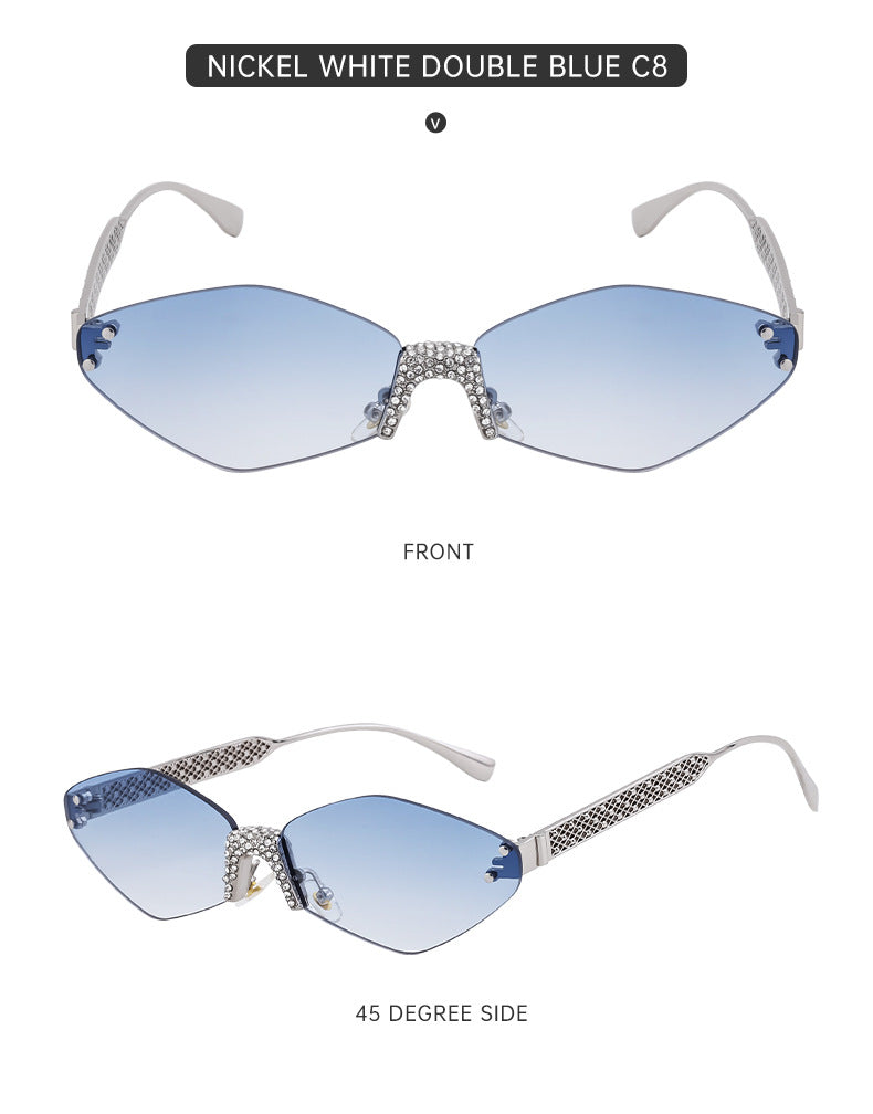 New Diamond Cut Edge Frameless Sunglasses for Women, Diamond-Studded Sunglasses, Sun Protection, Diamond-Shaped Frame Glasses for Women shades