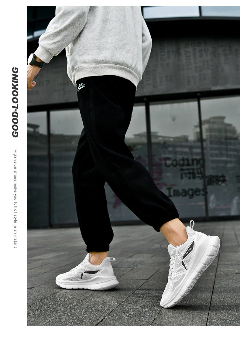 New Thick-Soled Racing Sports Shoes for Middle School Students, High Elastic Running Shoes for Men and Women, Breathable Flyknit Mesh Shoes for Couples