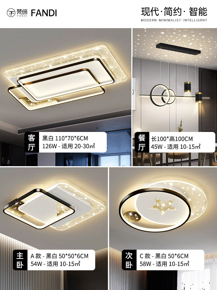 LED Light Luxury Living Room Main Light Starry Sky Restaurant Chandelier Modern Simple Nordic Bedroom Ceiling Light Full House Package