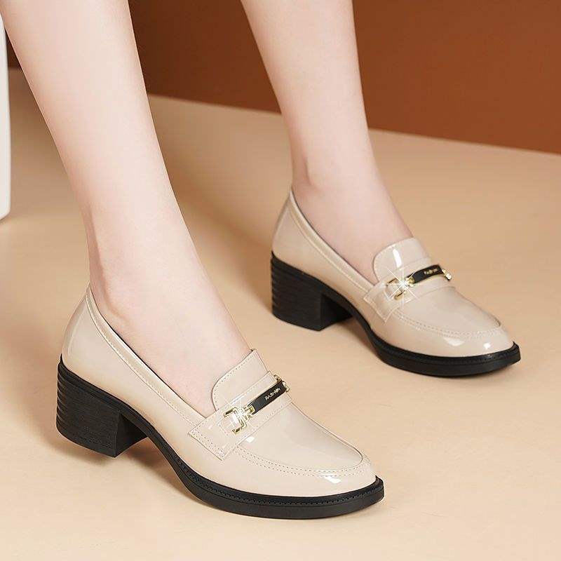 Soft Sole Women's Single Shoes Retro Spring and Autumn New Thick Heel Loafers Mid Heel Round Toe Chanel Style Slip-On