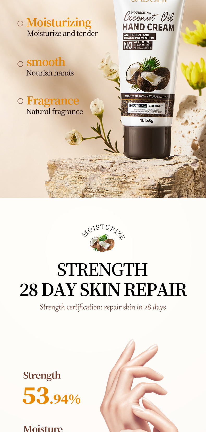 Full English Coconut Hand Cream SADOER Hydrating, moisturizing, anti-chapping, nourishing hand cream for  foreign trade wholesale