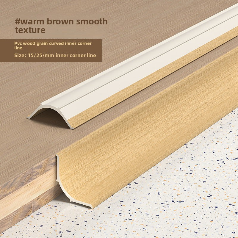 Warm brown smooth texture wood grain curved inner corner line, size 15/25mm.