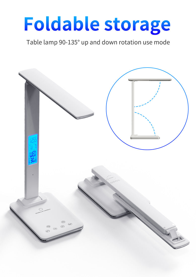Alarm Clock Table Lamp Folding Creative Smart Magnetic Charging Learning Lamp Working Clock Eye-Protection Lamp Ambience Light Wholesale