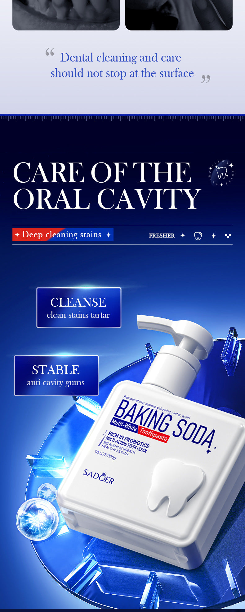 Full English Pump Toothpaste SADOER Baking Soda Probiotics Teeth Cleaning Oral Freshness  Wholesale