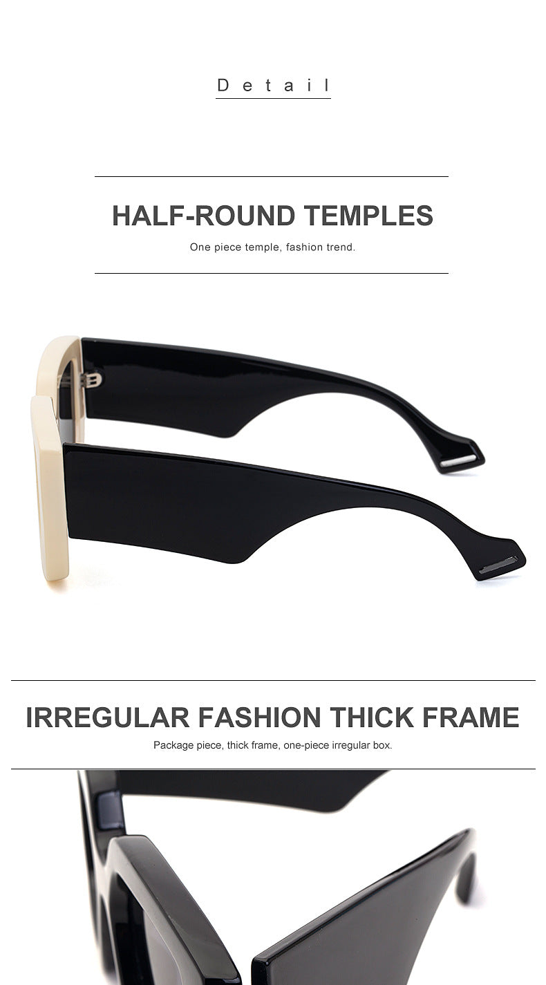 Trendy Square Frame Wide Temple Sunglasses for Women, Internet Celebrity Style Large Frame Sunglasses for Women sunglasses